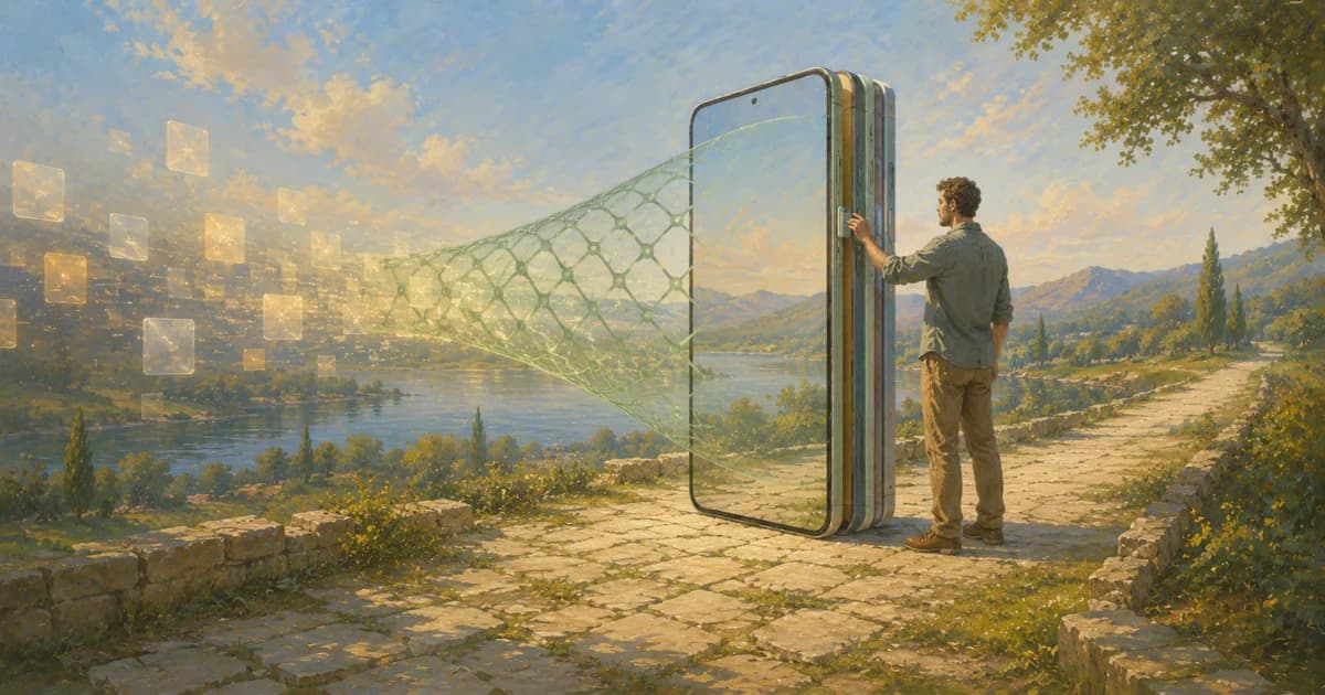 A person closing a transparent gate shaped like an Android phone