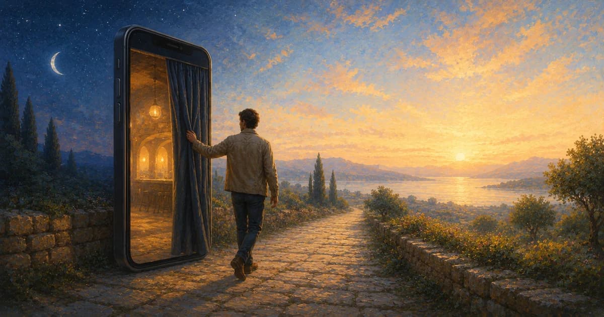 A person stepping away from an online casino screen toward an open doorway