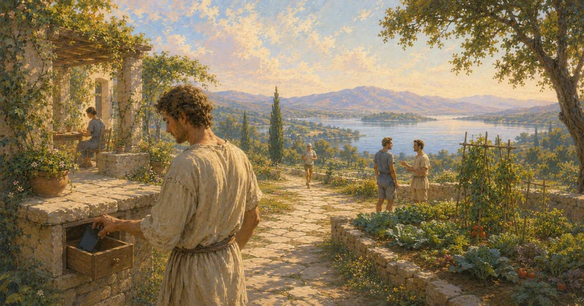 A person tending a garden while family and everyday life continue nearby